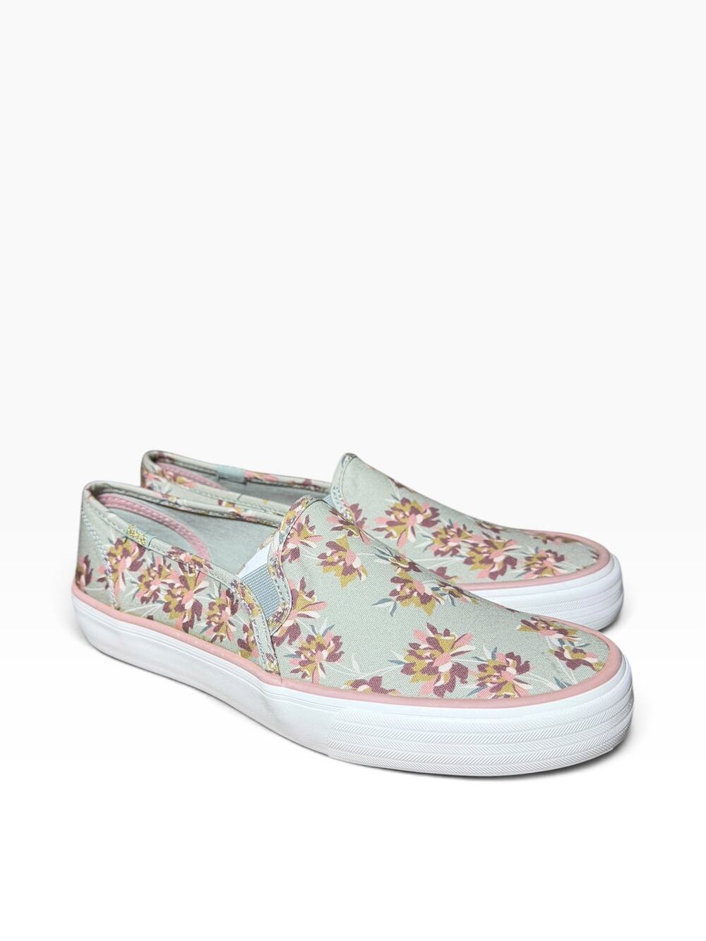 Keds Double Decker Floral Slip-On Sneakers Sage Green Size 7.5 NEW